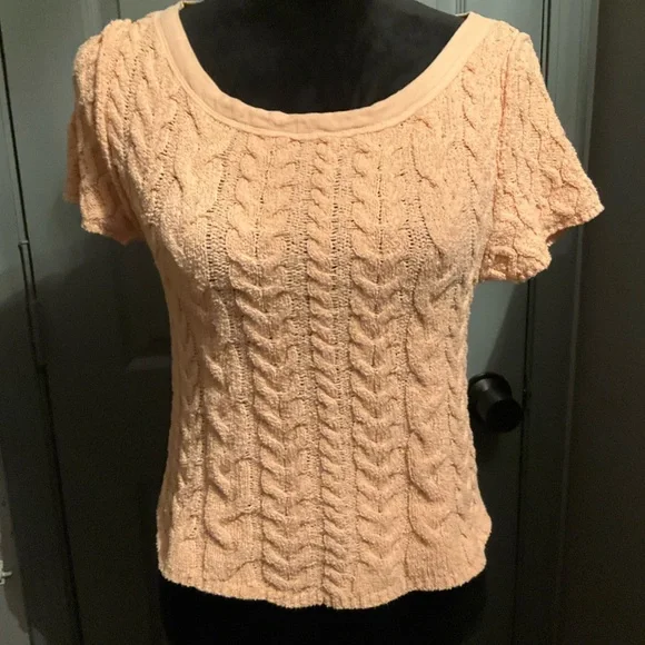 Free People Large Peach Cable Knit Sweater - Picture 3 of 4